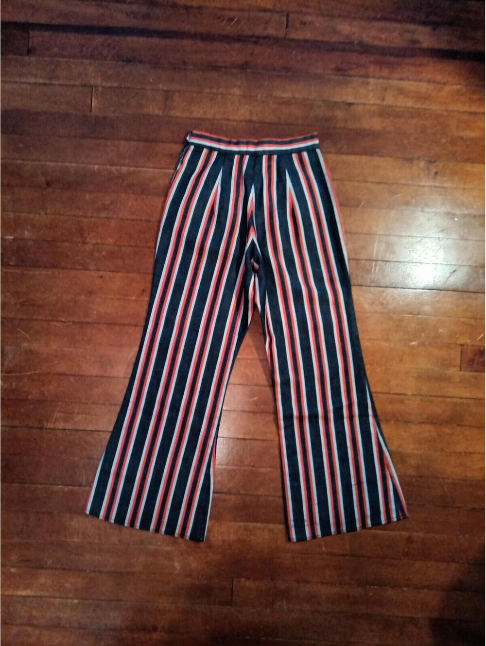Vintage Striped 60s Flared Capri Pants Handmade XS Red White And Blue